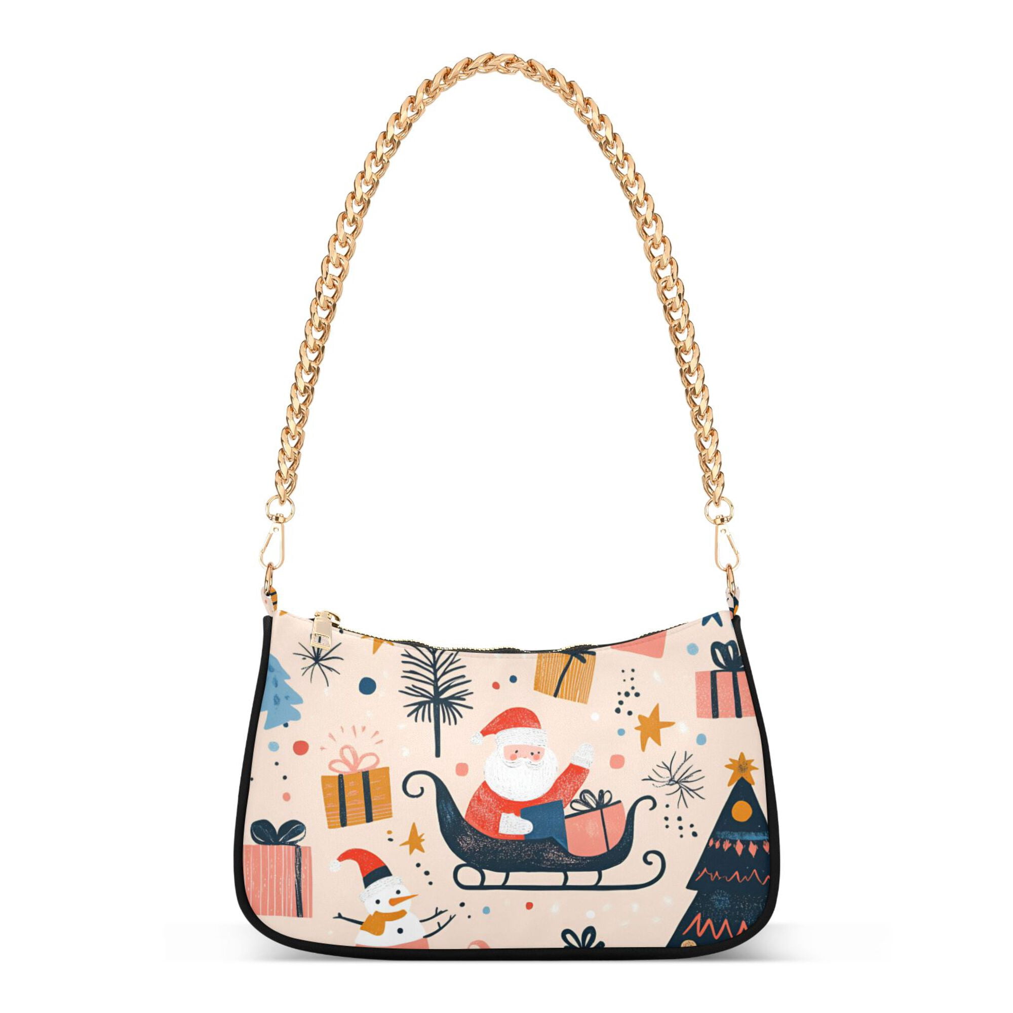 FORMRS Womens Shoulder Bag with Chain Strap Clutch Purse Cute Tote Handbag, Beige Christmas Santa