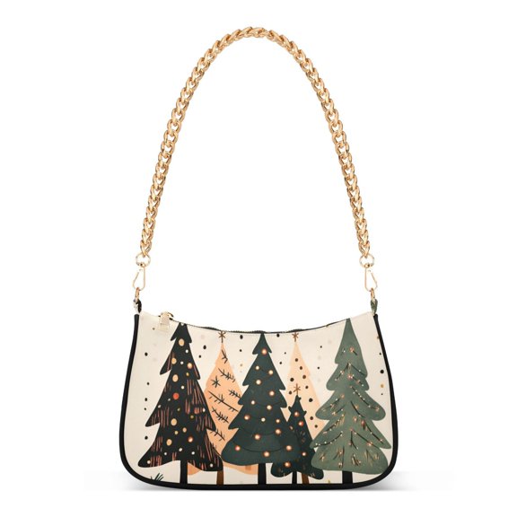 FORMRS Womens Shoulder Bag with Chain Strap Clutch Purse Cute Tote Handbag, Beige Christmas Trees