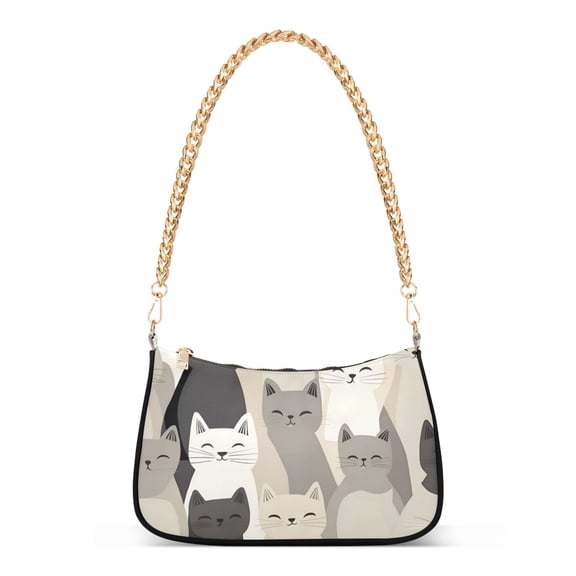FORMRS Womens Shoulder Bag with Chain Strap Clutch Purse Cute Tote Handbag, Beige Cute Cats