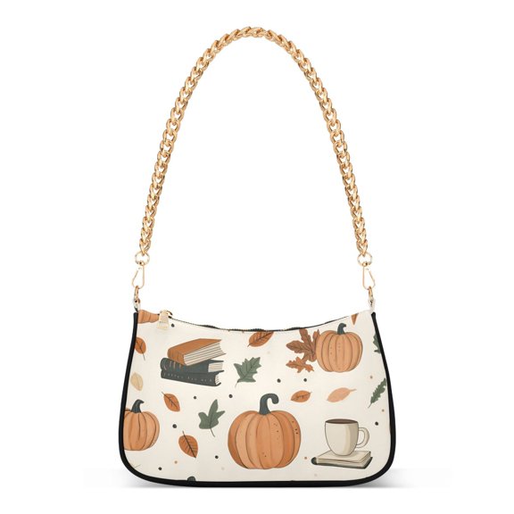 FORMRS Womens Shoulder Bag with Chain Strap Clutch Purse Cute Tote Handbag, Beige Fall Leaves