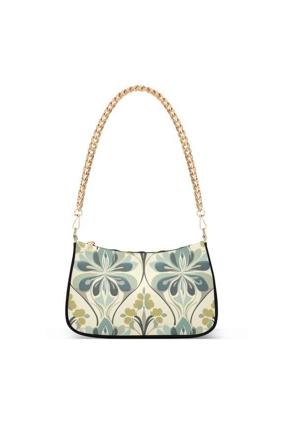 Womens Shoulder Bag with Chain Strap Clutch Purse Cute Tote Handbag, Beige Floral Pattern