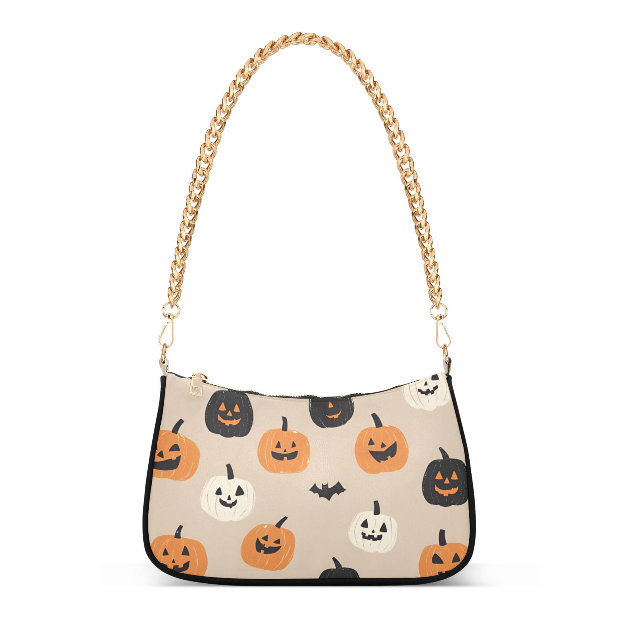 FORMRS Womens Shoulder Bag with Chain Strap Clutch Purse Cute Tote Handbag, Beige Halloween Pumpkin