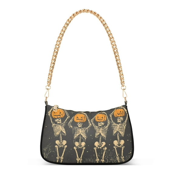 FORMRS Womens Shoulder Bag with Chain Strap Clutch Purse Cute Tote Handbag, Beige Halloween Skeleton
