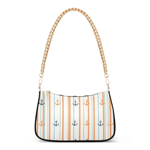 FORMRS Womens Shoulder Bag with Chain Strap Clutch Purse Cute Tote Handbag, Beige Nautical Pattern