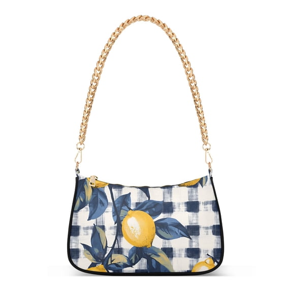 FORMRS Womens Shoulder Bag with Chain Strap Clutch Purse Cute Tote Handbag, Beige Plaid Lemon