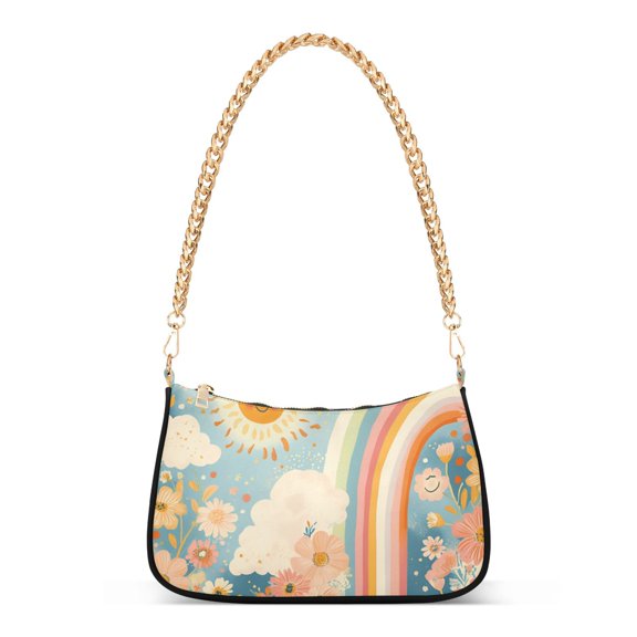 FORMRS Womens Shoulder Bag with Chain Strap Clutch Purse Cute Tote Handbag, Beige Rainbow Clouds
