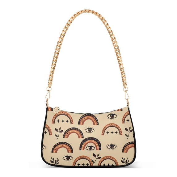 FORMRS Womens Shoulder Bag with Chain Strap Clutch Purse Cute Tote Handbag, Beige Rainbow Pattern