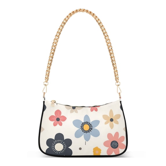 FORMRS Womens Shoulder Bag with Chain Strap Clutch Purse Cute Tote Handbag, Beige Retro Flower