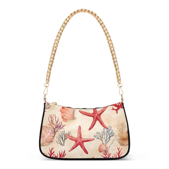 FORMRS Womens Shoulder Bag with Chain Strap Clutch Purse Cute Tote Handbag, Beige Starfish