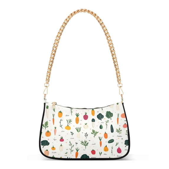 FORMRS Womens Shoulder Bag with Chain Strap Clutch Purse Cute Tote Handbag, Beige Vegetables Pattern