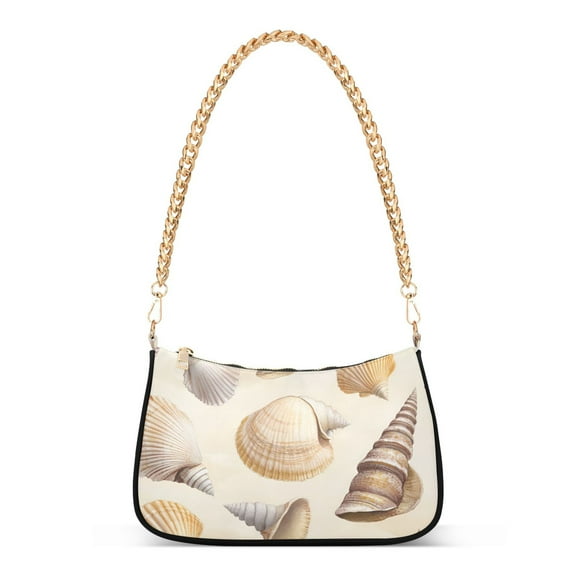 FORMRS Womens Shoulder Bag with Chain Strap Clutch Purse Cute Tote Handbag, Beige Watercolor Seashells