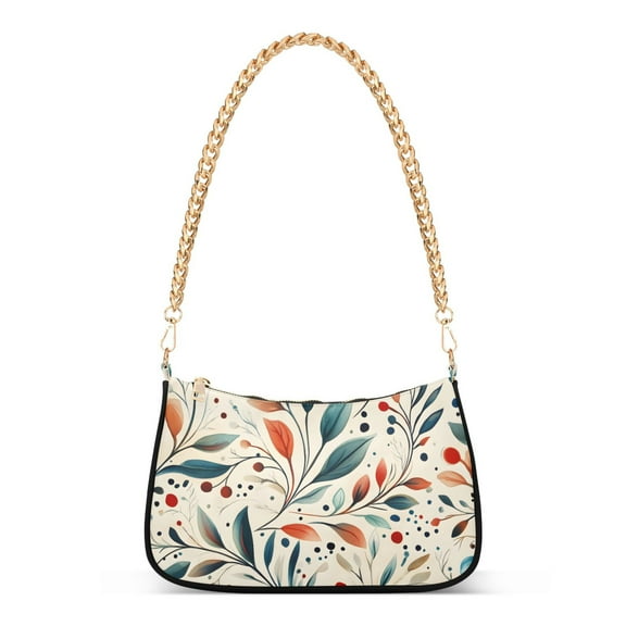 FORMRS Womens Shoulder Bag with Chain Strap Clutch Purse Cute Tote Handbag, Beige Whimsical Leaves