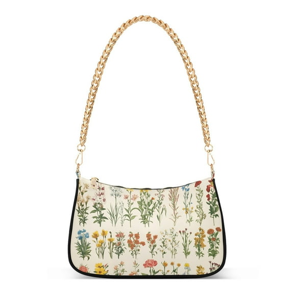 FORMRS Womens Shoulder Bag with Chain Strap Clutch Purse Cute Tote Handbag, Beige Wildflowers
