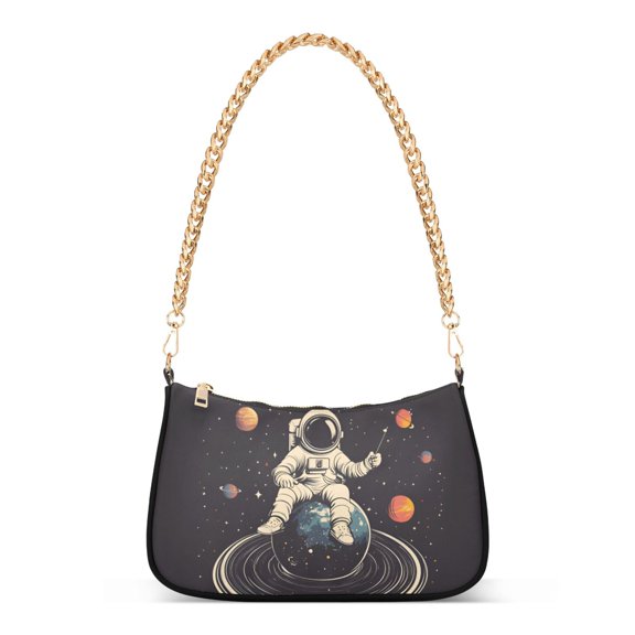 FORMRS Womens Shoulder Bag with Chain Strap Clutch Purse Cute Tote Handbag, Black Astronaut Space