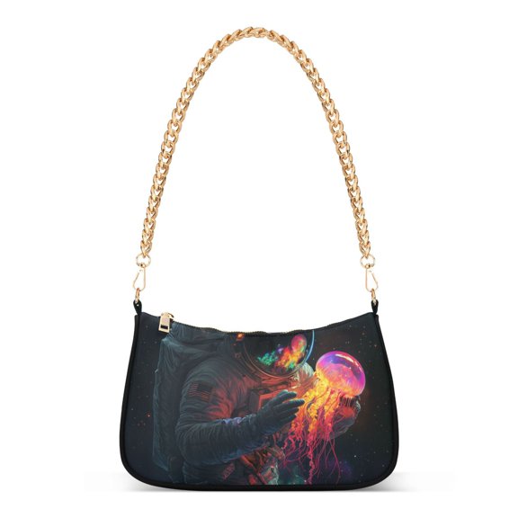 FORMRS Womens Shoulder Bag with Chain Strap Clutch Purse Cute Tote Handbag, Black Astronaut