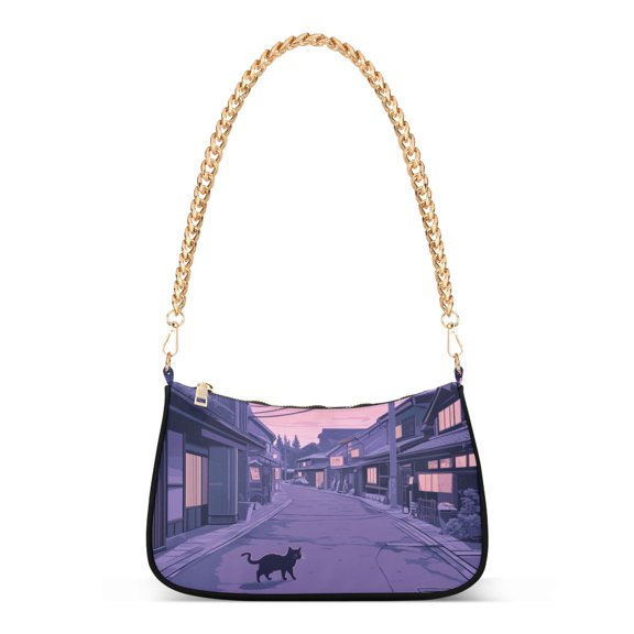 FORMRS Womens Shoulder Bag with Chain Strap Clutch Purse Cute Tote Handbag, Black Cat Walking