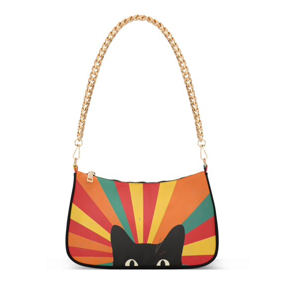 FORMRS Womens Shoulder Bag with Chain Strap Clutch Purse Cute Tote Handbag, Black Cat