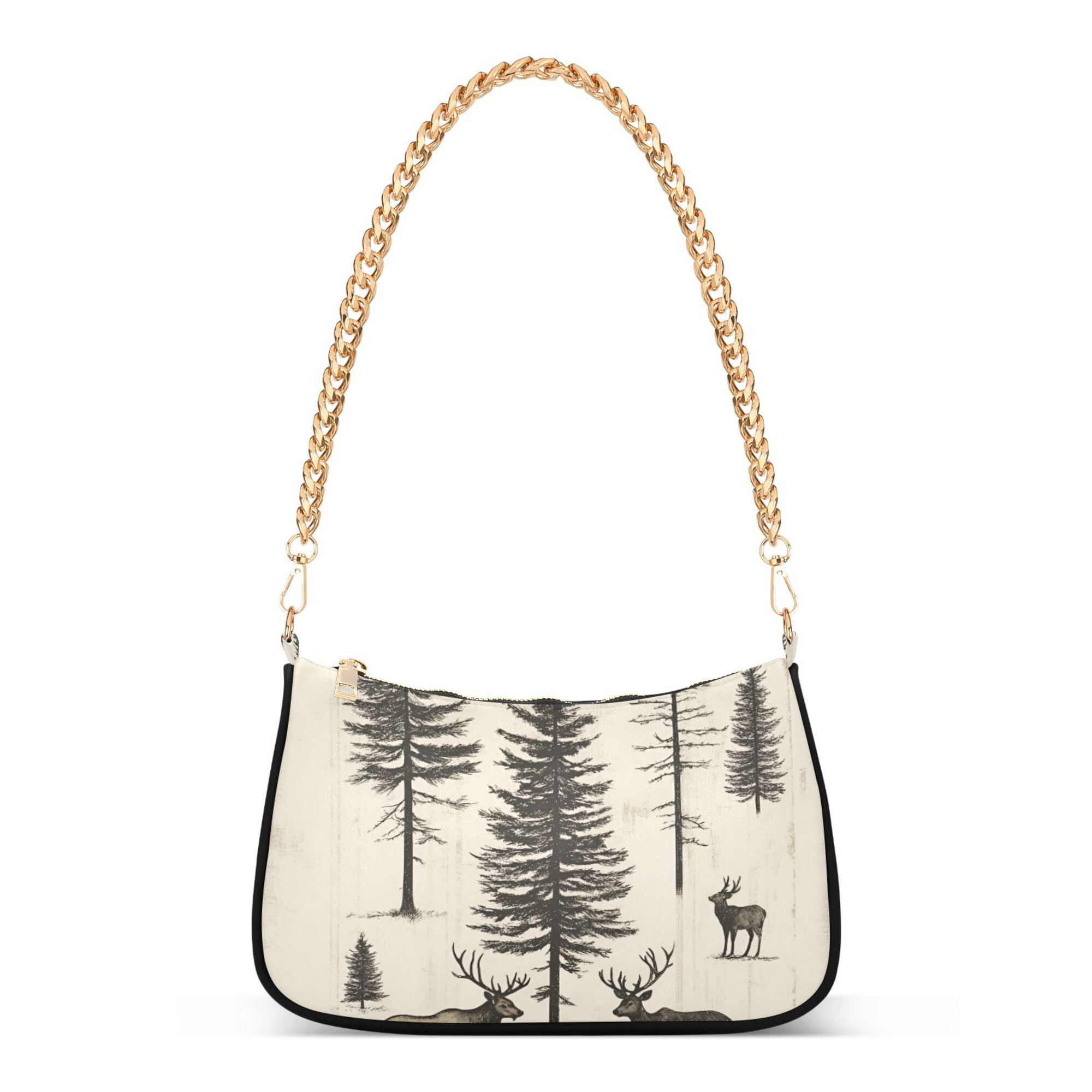 FORMRS Womens Shoulder Bag with Chain Strap Clutch Purse Cute Tote Handbag, Black Deer