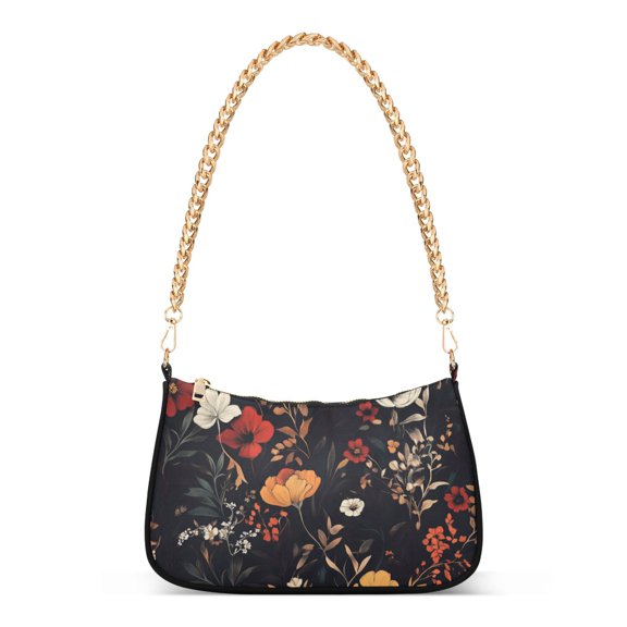 FORMRS Womens Shoulder Bag with Chain Strap Clutch Purse Cute Tote Handbag, Black Floral Pattern
