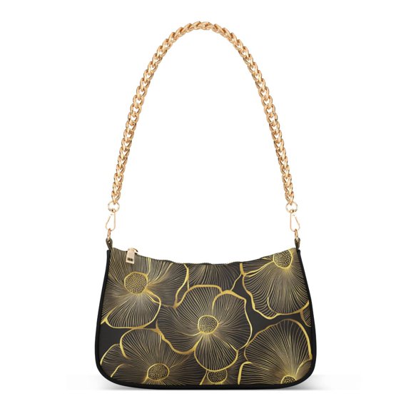 FORMRS Womens Shoulder Bag with Chain Strap Clutch Purse Cute Tote Handbag, Black Flower Pattern