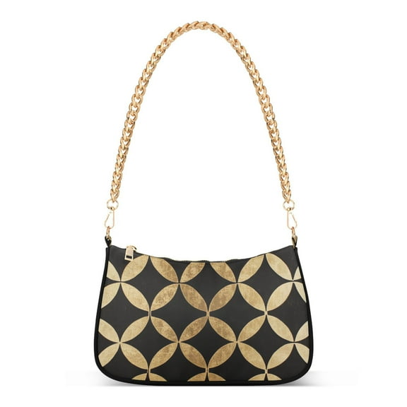 FORMRS Womens Shoulder Bag with Chain Strap Clutch Purse Cute Tote Handbag, Black Geometric