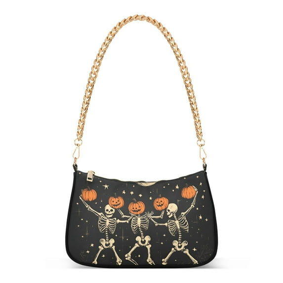 FORMRS Womens Shoulder Bag with Chain Strap Clutch Purse Cute Tote Handbag, Black Halloween Dancing Skeleton