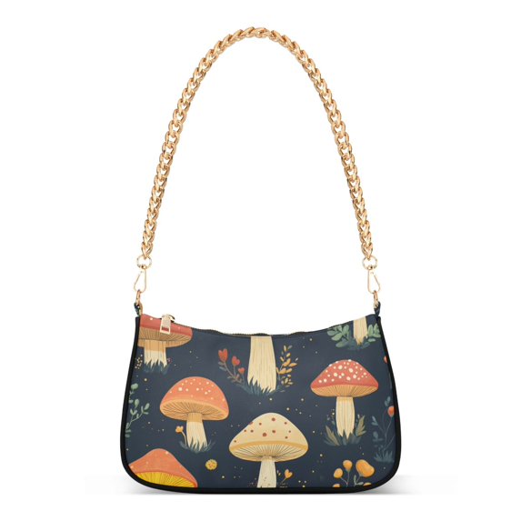 FORMRS Womens Shoulder Bag with Chain Strap Clutch Purse Cute Tote Handbag, Black Mushroom Pattern
