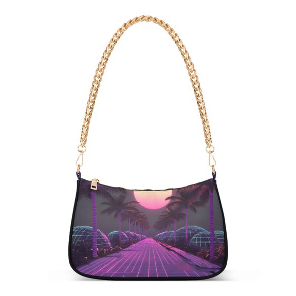 FORMRS Womens Shoulder Bag with Chain Strap Clutch Purse Cute Tote Handbag, Black Neon Road