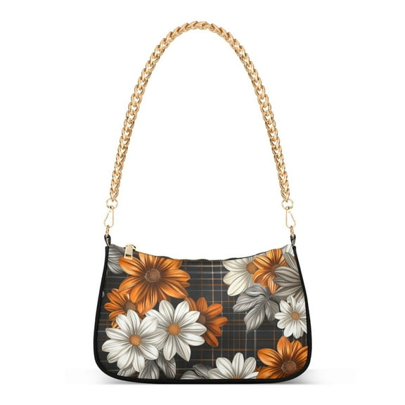 FORMRS Womens Shoulder Bag with Chain Strap Clutch Purse Cute Tote Handbag, Black Plaid Floral