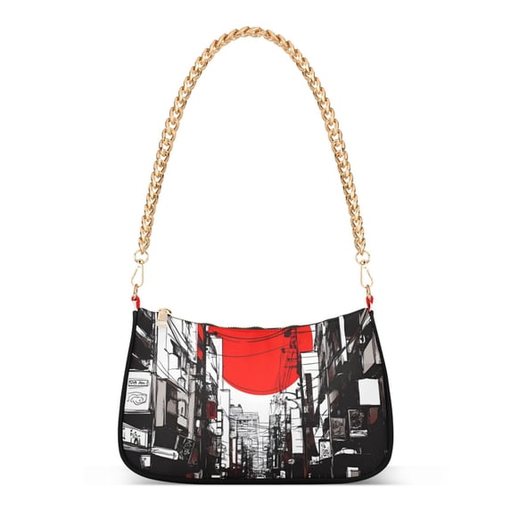 FORMRS Womens Shoulder Bag with Chain Strap Clutch Purse Cute Tote Handbag, Black Streets