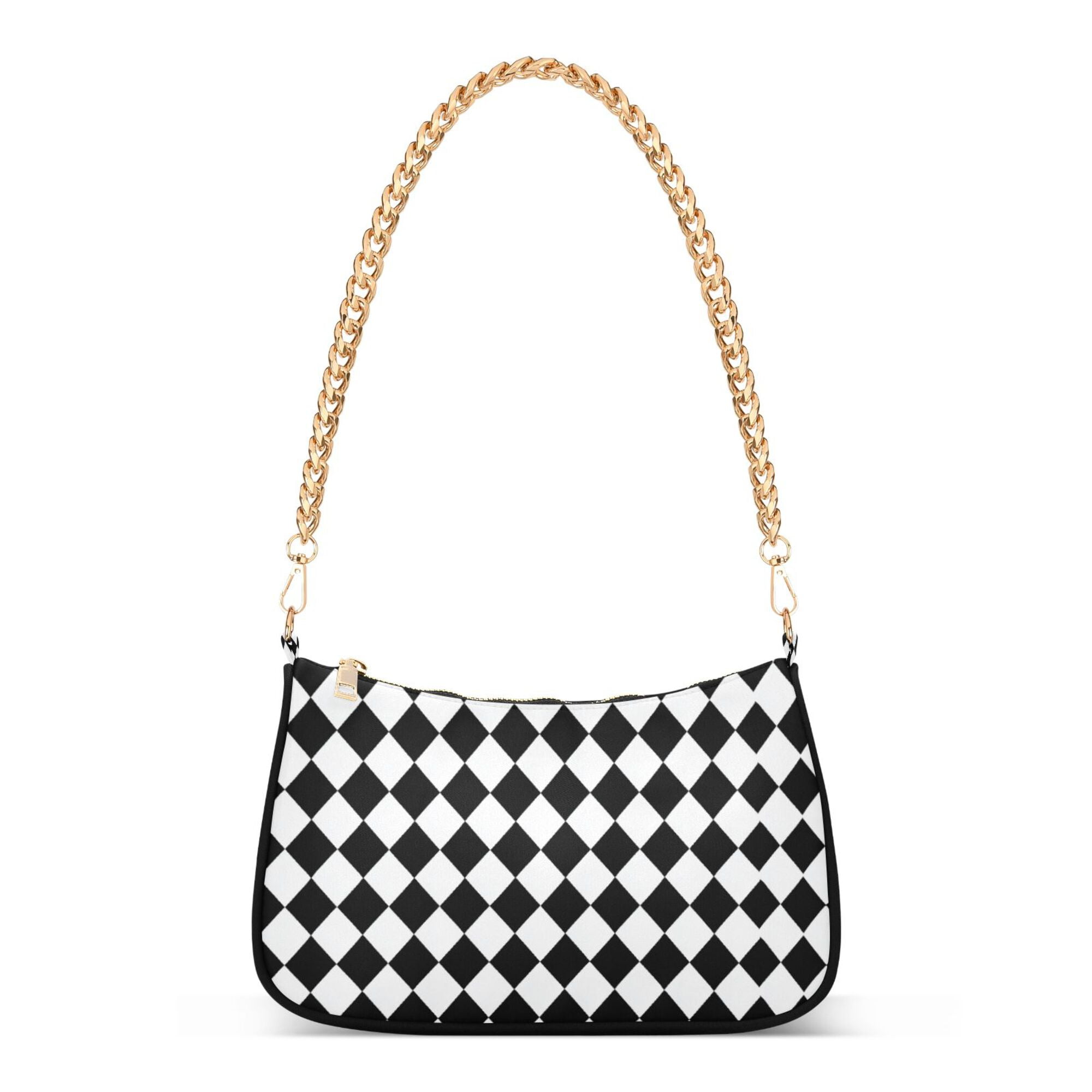 FORMRS Womens Shoulder Bag with Chain Strap Clutch Purse Cute Tote Handbag, Black and White Geometric