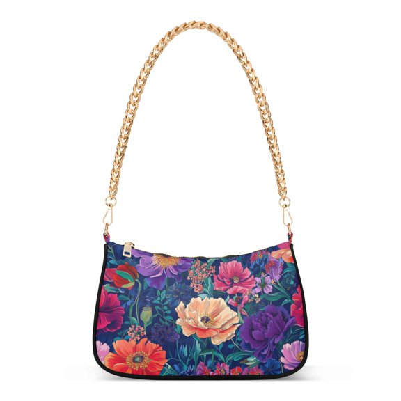 FORMRS Womens Shoulder Bag with Chain Strap Clutch Purse Cute Tote Handbag, Blooming Flowers Pattern