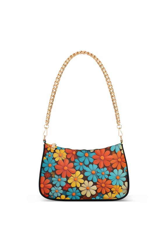 Womens Shoulder Bag with Chain Strap Clutch Purse Cute Tote Handbag, Blooming Flowers