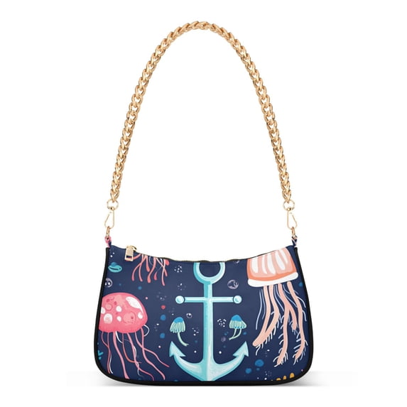 FORMRS Womens Shoulder Bag with Chain Strap Clutch Purse Cute Tote Handbag, Blue Anchor