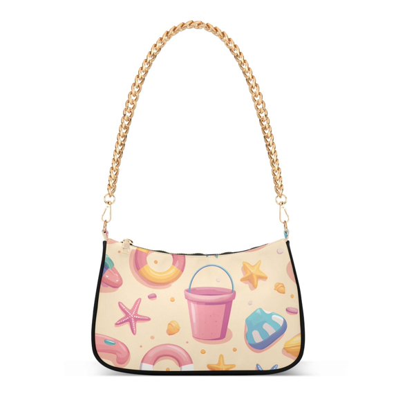 FORMRS Womens Shoulder Bag with Chain Strap Clutch Purse Cute Tote Handbag, Blue Beach Toys Pattern