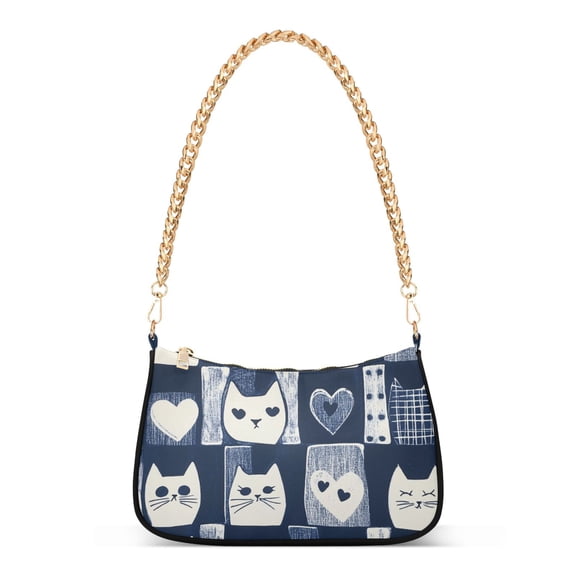 FORMRS Womens Shoulder Bag with Chain Strap Clutch Purse Cute Tote Handbag, Blue Cats and Hearts
