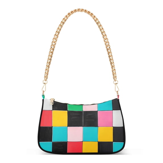 FORMRS Womens Shoulder Bag with Chain Strap Clutch Purse Cute Tote Handbag, Blue Checkered Pattern