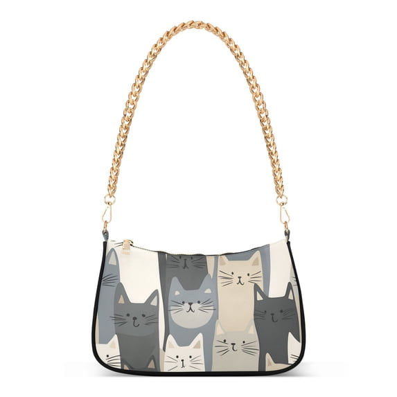 FORMRS Womens Shoulder Bag with Chain Strap Clutch Purse Cute Tote Handbag, Blue Cute Cats