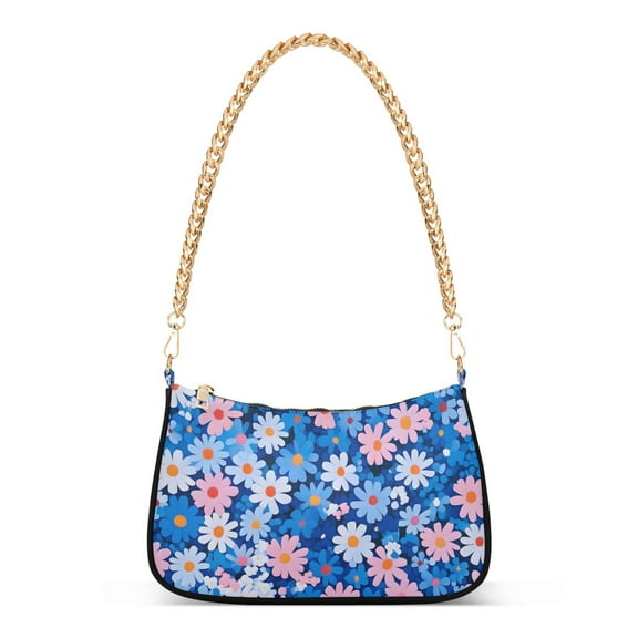 FORMRS Womens Shoulder Bag with Chain Strap Clutch Purse Cute Tote Handbag, Blue Daisy