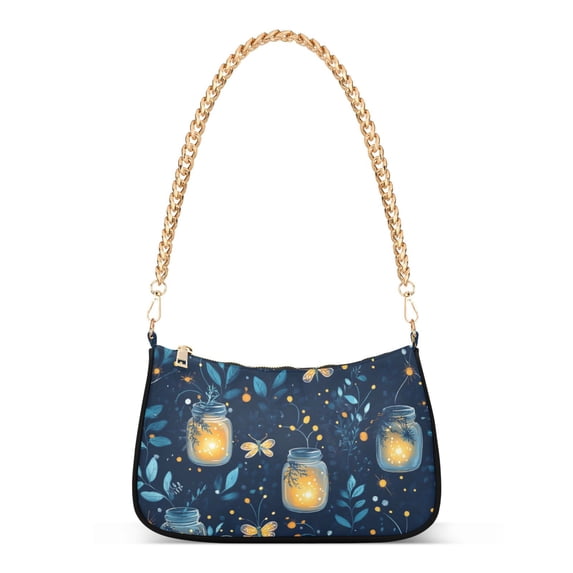 FORMRS Womens Shoulder Bag with Chain Strap Clutch Purse Cute Tote Handbag, Blue Fireflies Pattern