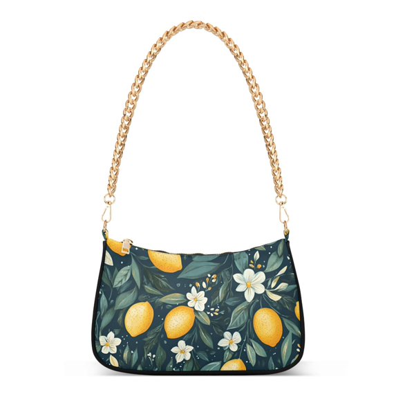 FORMRS Womens Shoulder Bag with Chain Strap Clutch Purse Cute Tote Handbag, Blue Floral Lemons