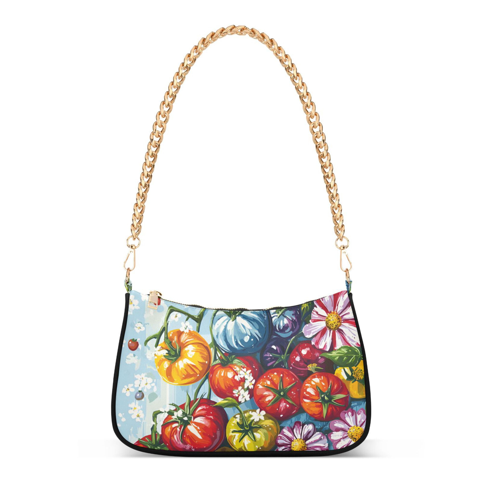 FORMRS Womens Shoulder Bag with Chain Strap Clutch Purse Cute Tote Handbag, Blue Floral Tomatoes