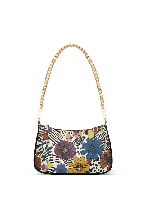 Womens Shoulder Bag with Chain Strap Clutch Purse Cute Tote Handbag, Blue Flowers