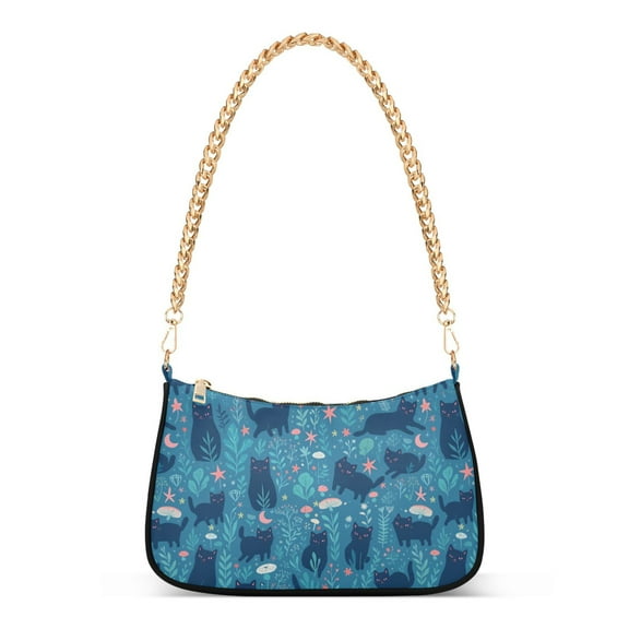 FORMRS Womens Shoulder Bag with Chain Strap Clutch Purse Cute Tote Handbag, Blue Forest Cat Pattern