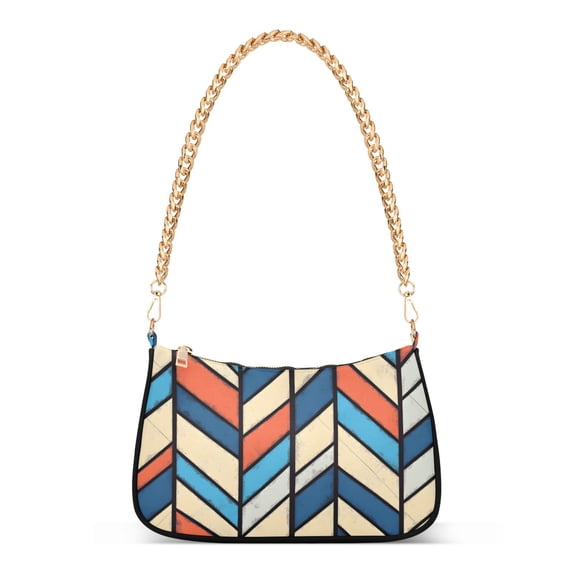 FORMRS Womens Shoulder Bag with Chain Strap Clutch Purse Cute Tote Handbag, Blue Geometric
