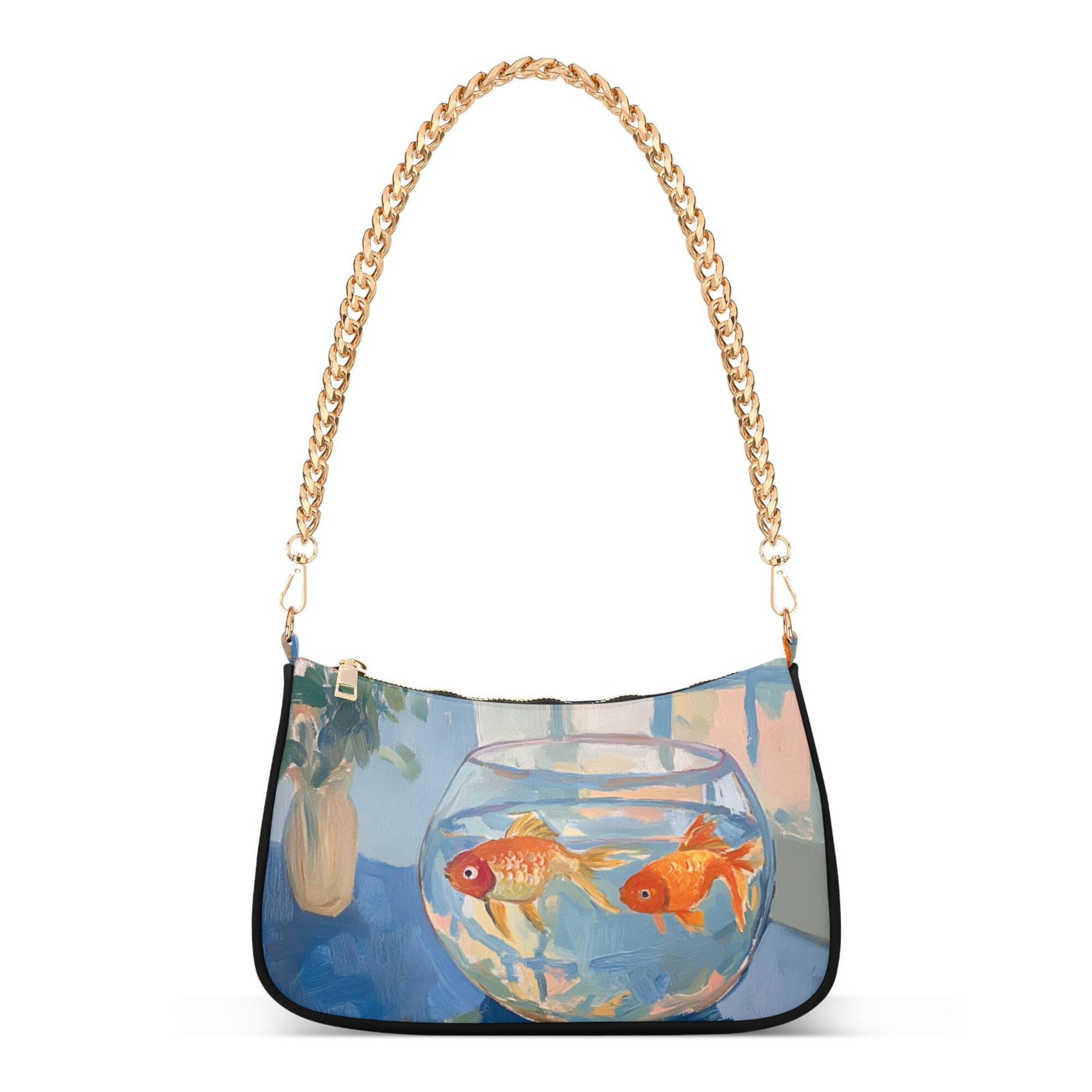 FORMRS Womens Shoulder Bag with Chain Strap Clutch Purse Cute Tote Handbag, Blue Goldfish
