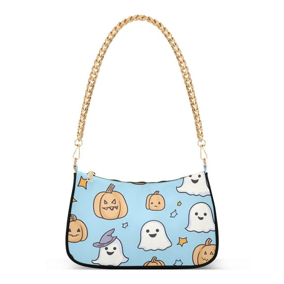 FORMRS Womens Shoulder Bag with Chain Strap Clutch Purse Cute Tote Handbag, Blue Halloween Ghosts