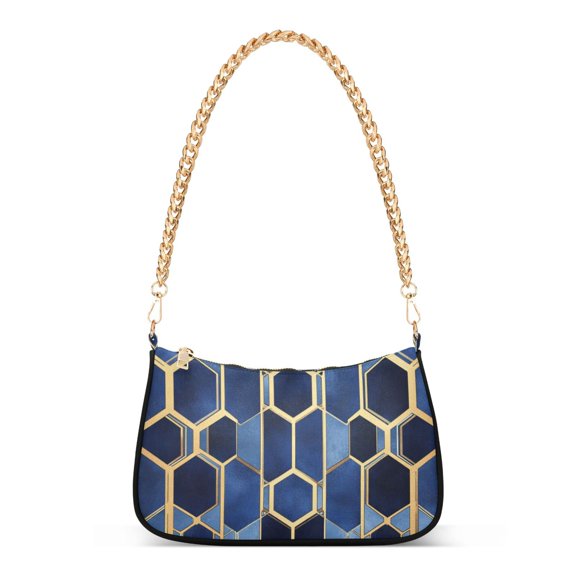 FORMRS Womens Shoulder Bag with Chain Strap Clutch Purse Cute Tote Handbag, Blue Hexagon Pattern