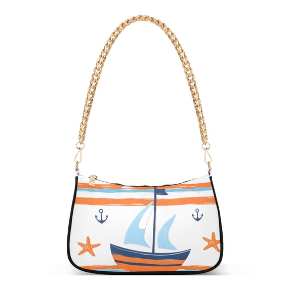 FORMRS Womens Shoulder Bag with Chain Strap Clutch Purse Cute Tote Handbag, Blue Nautical Pattern