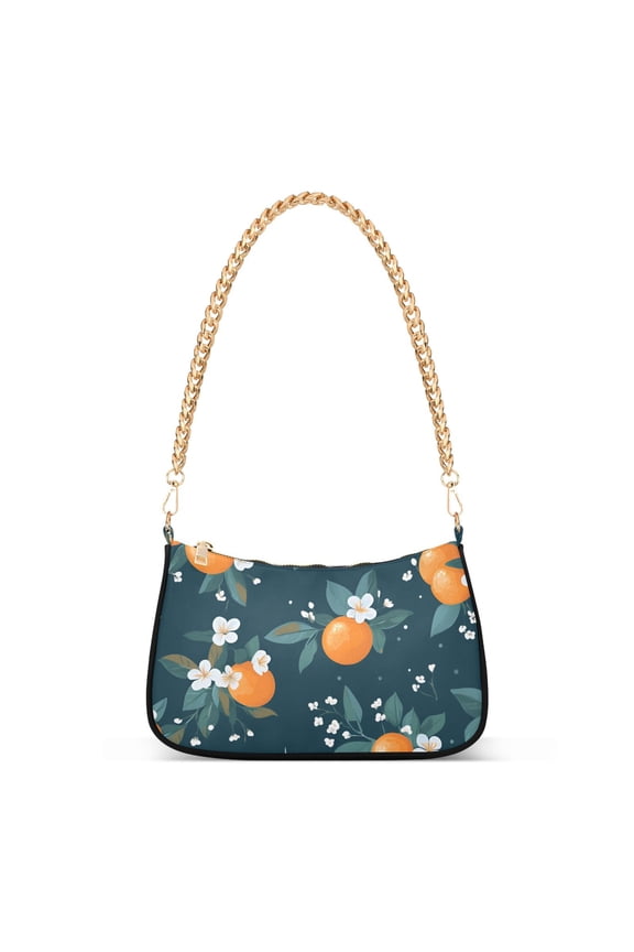 Womens Shoulder Bag with Chain Strap Clutch Purse Cute Tote Handbag, Blue Oranges